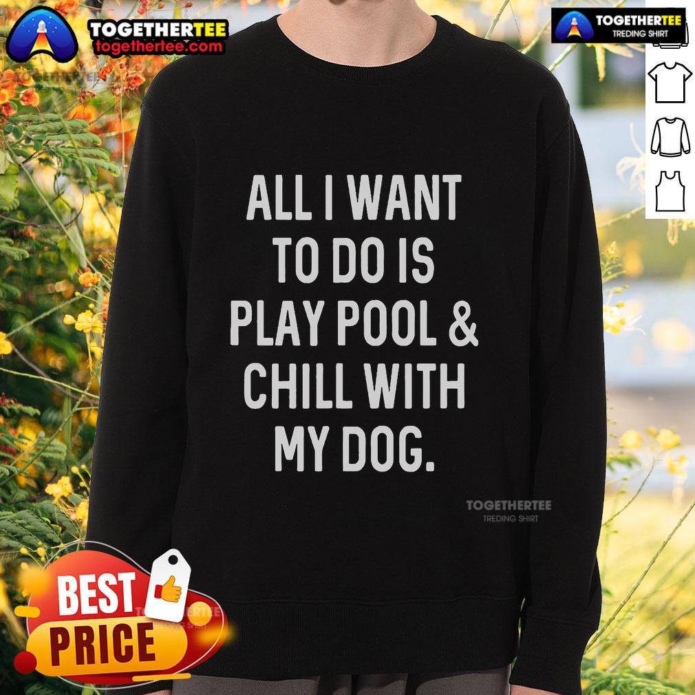 Cozy sweatshirt with 'All I Want To Do Is Play Pool And Chill With My Dog' print, perfect for casual wear and dog lovers.