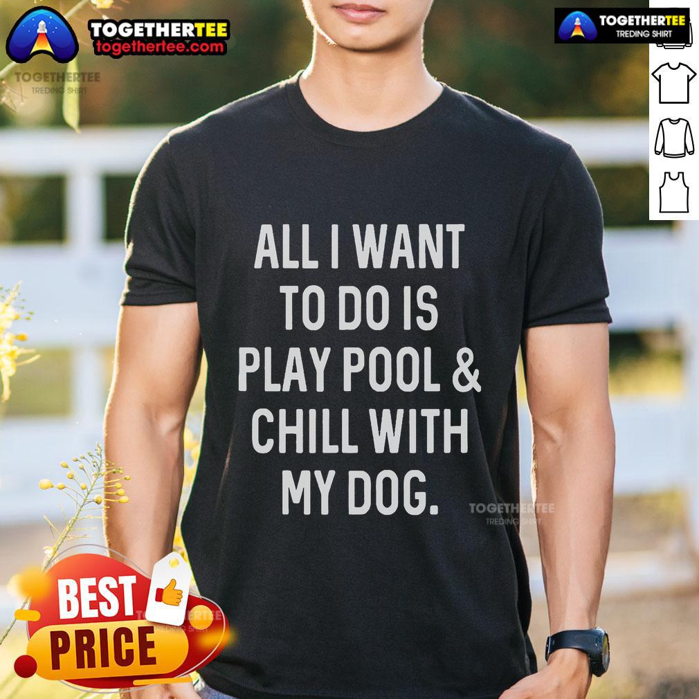 Top All I Want To Do Is Play Pool And Chill With My Dog T-Shirt featuring a playful graphic and vibrant colors.