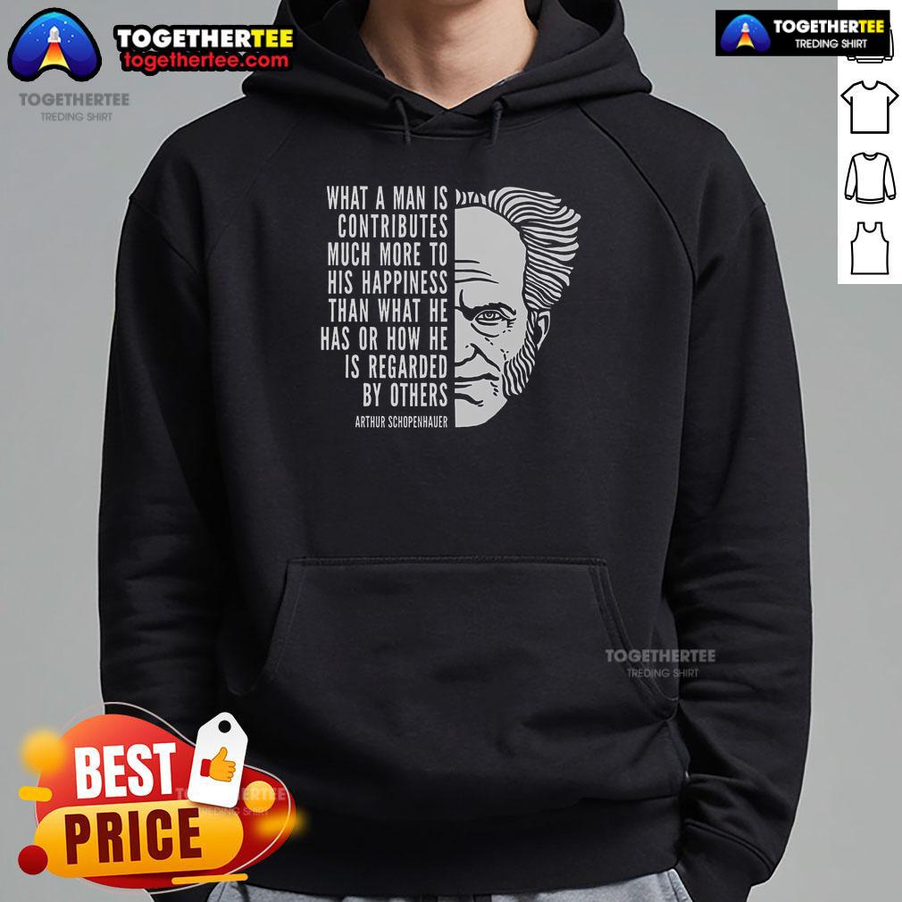 Stylish hoodie featuring an inspirational quote by Arthur Schopenhauer about character and humanity. Perfect for fans!