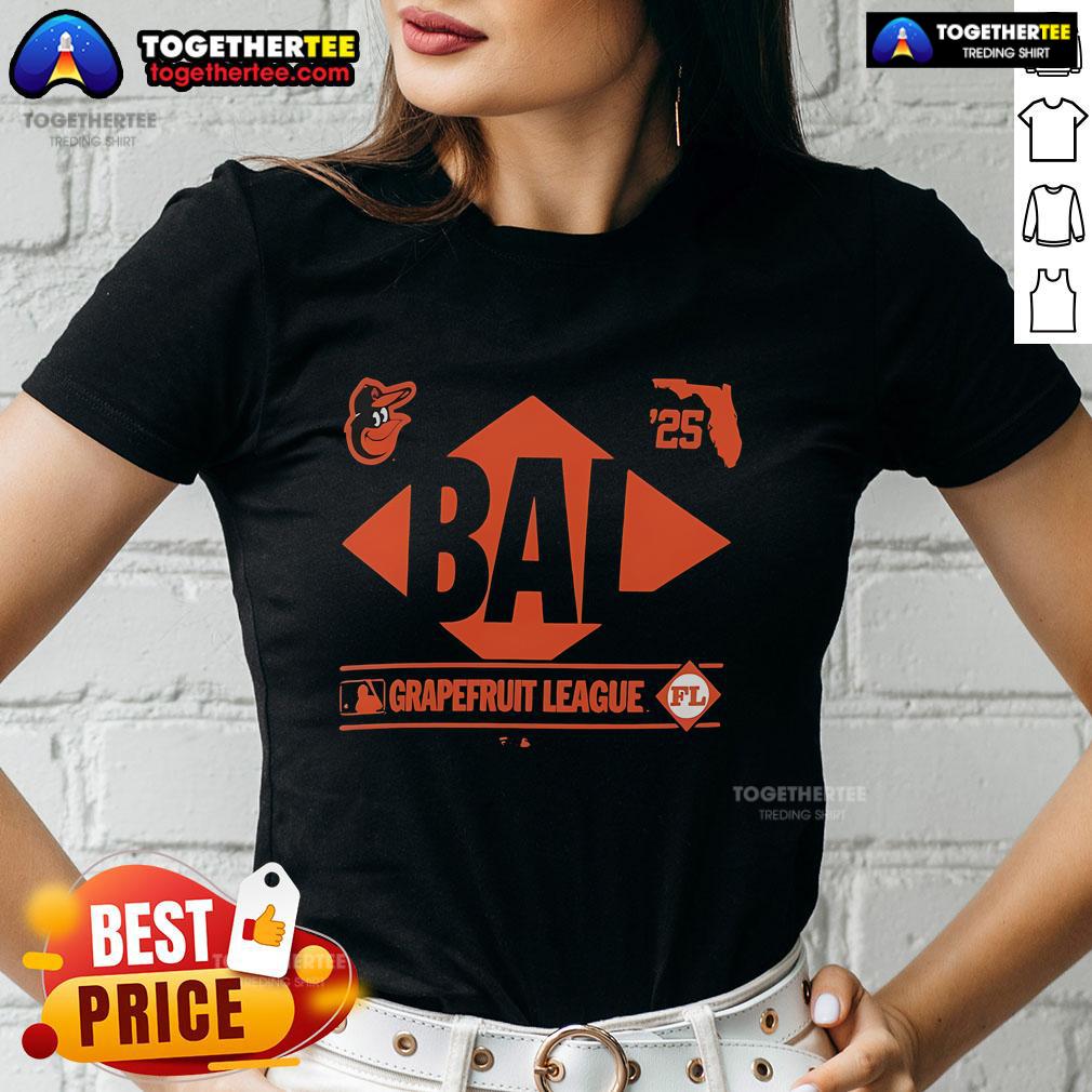 Top Baltimore Orioles 2025 Spring Training Grapefruit League ladies tee featuring team logo and vibrant colors.