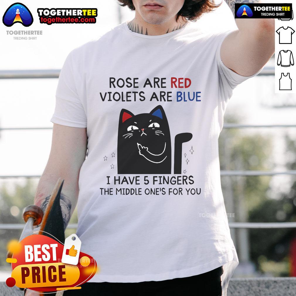 Top Black Cat 'Roses Are Red Violets Are Blue' T-Shirt featuring a playful design and humorous text for cat lovers.