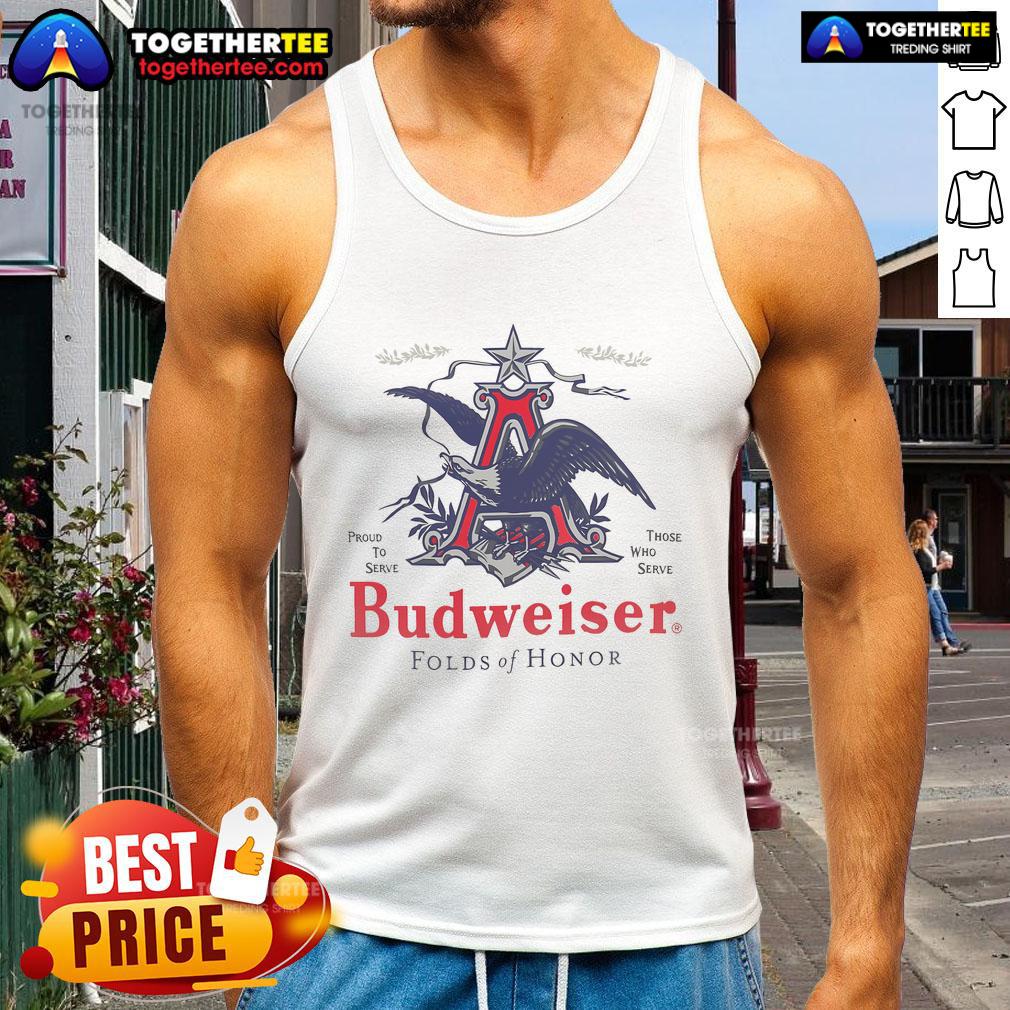 Alt Text: Top Budweiser Folds of Honor AEagle tank top featuring a patriotic design, perfect for summer and supporting veterans.