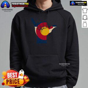 Colorado flag hoodie featuring a shake hand sign design, perfect for showing state pride and style.