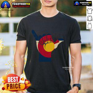 Top Colorado Flag Shake Hand Sign T-Shirt featuring a vibrant Colorado flag design and a handshake graphic.