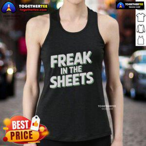 Stylish Top Freak in the Sheets tank top featuring bold text design, perfect for casual wear and expressing personality.