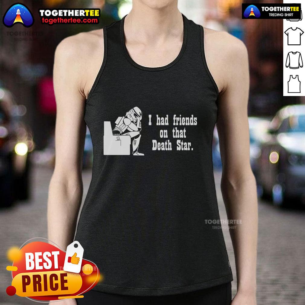 Group of friends wearing 'Top Friends On That Death Star' stormtrooper tank tops, showcasing Star Wars fandom and fun.