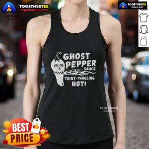 Top Ghost Pepper Sauce tank top featuring a fiery design, perfect for spice lovers and hot sauce enthusiasts.
