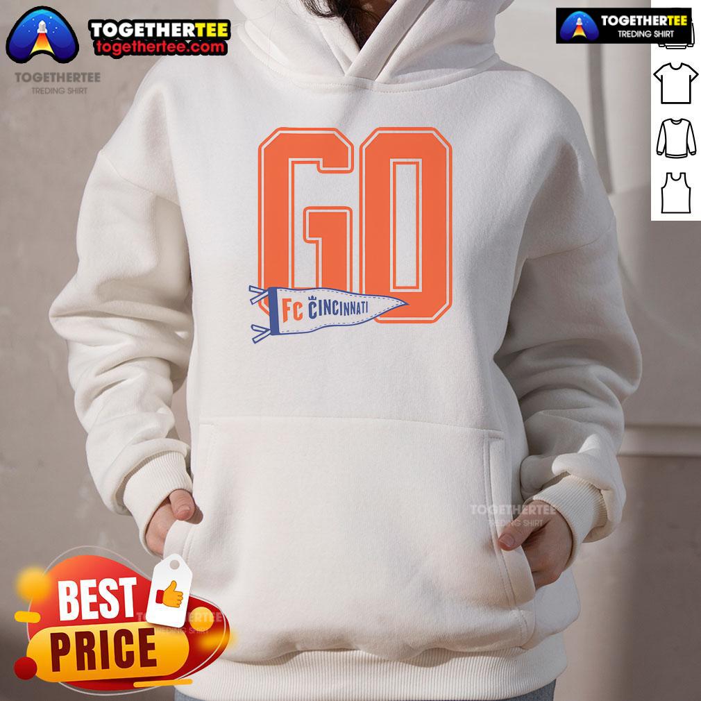 Top Go FC Cincinnati hoodie featuring team colors and logo, perfect for fans supporting Cincinnati soccer.