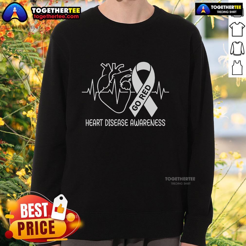 Top Go Red for Heart Disease Awareness Sweatshirt in vibrant red, promoting heart health and awareness for women.