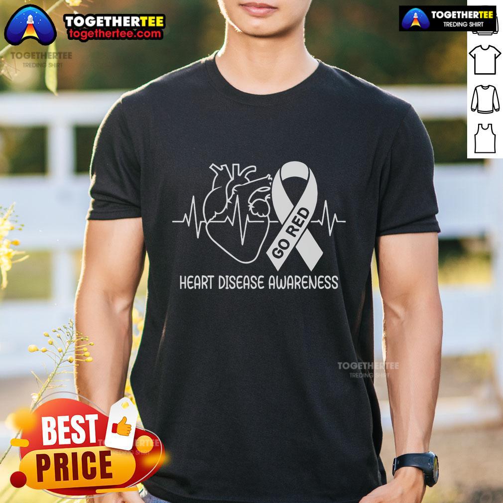 Top Go Red For Heart Disease Awareness T-Shirt featuring a bold red design promoting heart health and wellness.