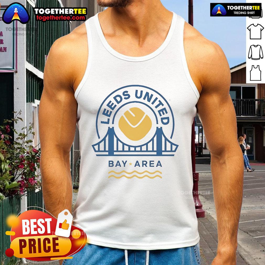Stylish tank top featuring Golden State Warriors and Leeds United logos, perfect for Bay Area sports fans.