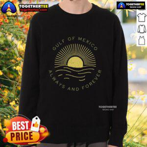 Vintage sunset design on a political sweatshirt featuring 'Top Gulf of Mexico' text, perfect for casual wear.