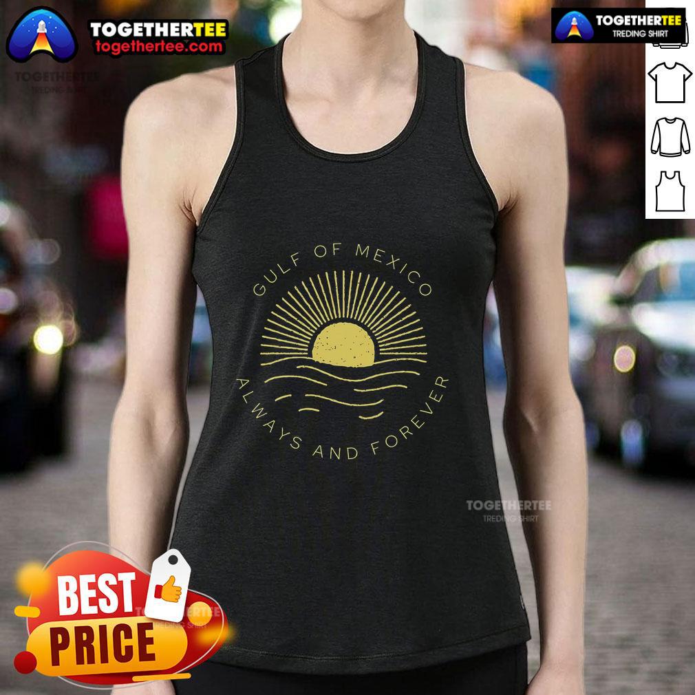 Vintage sunset graphic on 'Top Gulf of Mexico Always Forever' political tank top, perfect for summer wear.