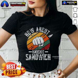 Top How About A Knuckle Sandwich boxing tee for women, featuring a boxer trainer design in vibrant colors.