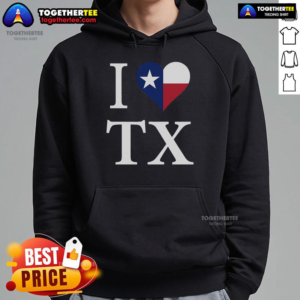 Cozy Top I Love Texas TX Flag Hoodie featuring the Texas flag design, perfect for proud Texans and casual wear.