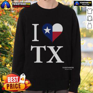 Cozy Top I Love Texas TX Flag Sweatshirt featuring the iconic Texas flag design in vibrant colors for Texas pride.
