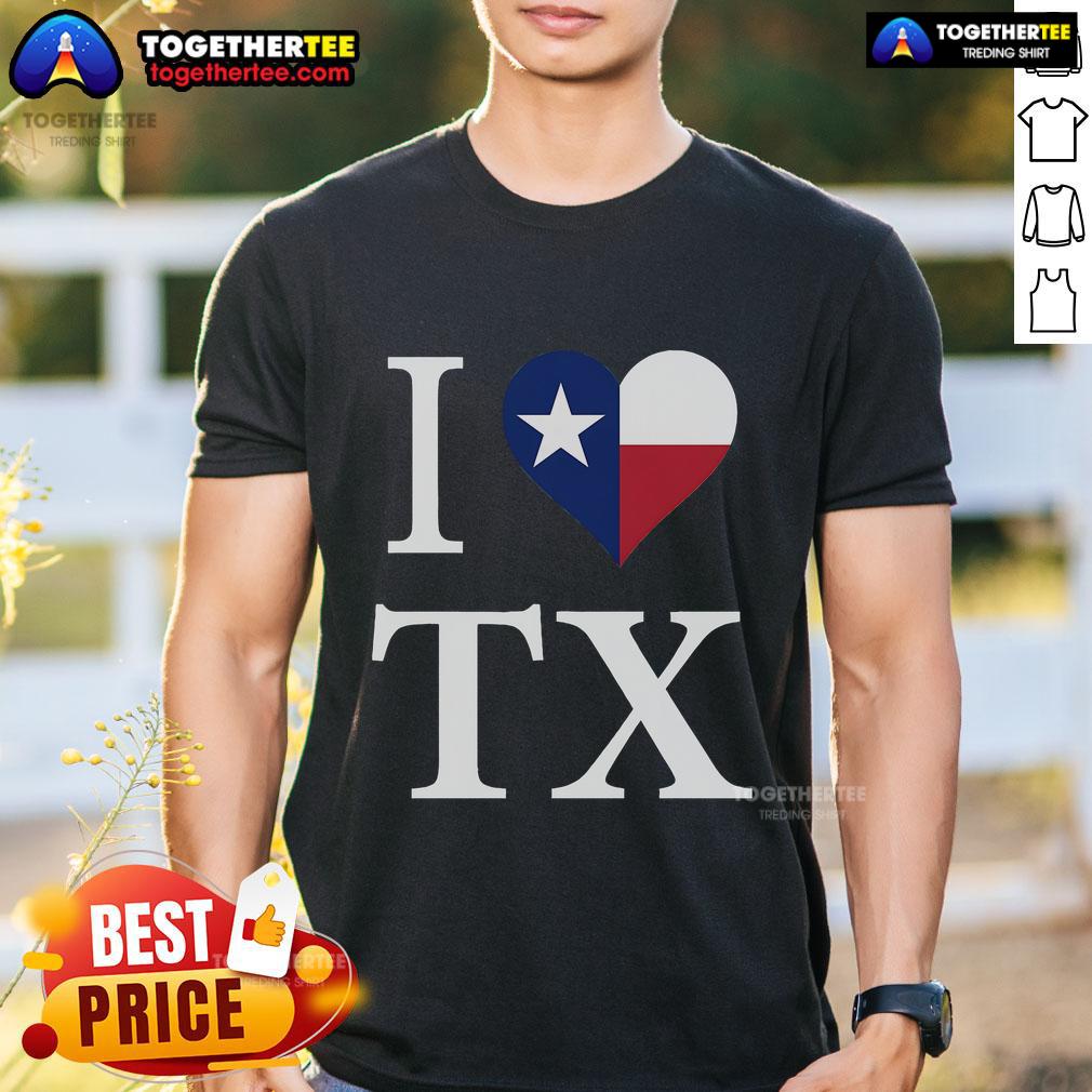 Top I Love Texas TX Flag T-Shirt featuring a vibrant Texas flag design, perfect for proud Texans and casual wear.