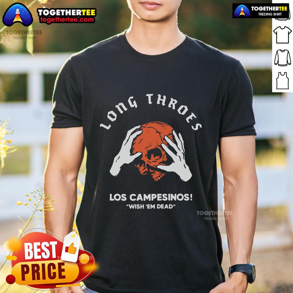 Alt Text: Top Long Those Los Campesinos Wish Em Dead T-Shirt featuring vibrant design and comfortable fit for fans.