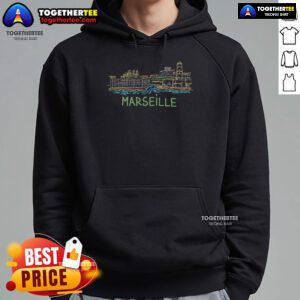 Stylish line art hoodie featuring the iconic skyline of Marseille, France, perfect for urban fashion lovers.