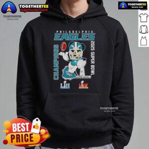 Top Mickey Philadelphia Eagles 2025 LII LIX Super Bowl Champions hoodie featuring vibrant team colors and logo.