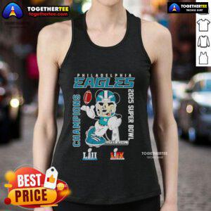 Top Mickey Philadelphia Eagles 2025 LII LIX Super Bowl Champions tank top featuring vibrant team colors and logo.