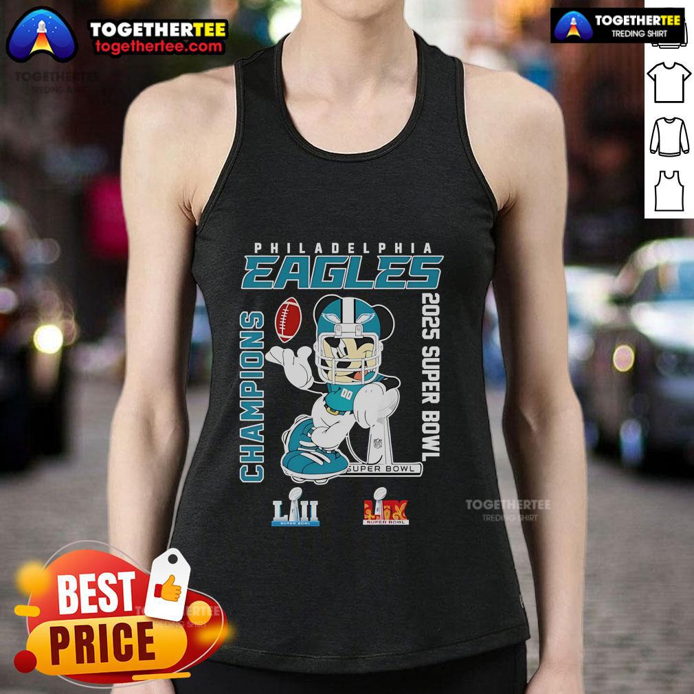Top Mickey Philadelphia Eagles 2025 LII LIX Super Bowl Champions tank top featuring vibrant team colors and logo.