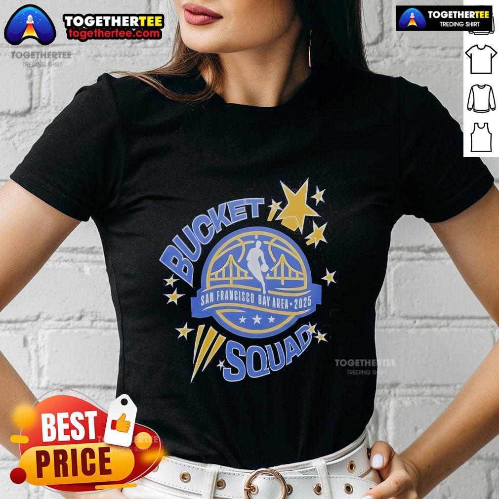 Top NBA All-Star 2025 Starter Bucketsquad Ladies Tee featuring vibrant design and player graphics for basketball fans.
