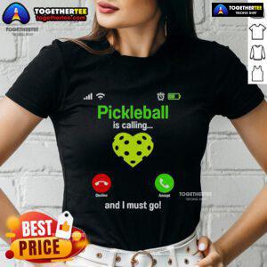 Top Pickleball is Calling and I Must Go Ladies Tee featuring a vibrant design perfect for pickleball enthusiasts.