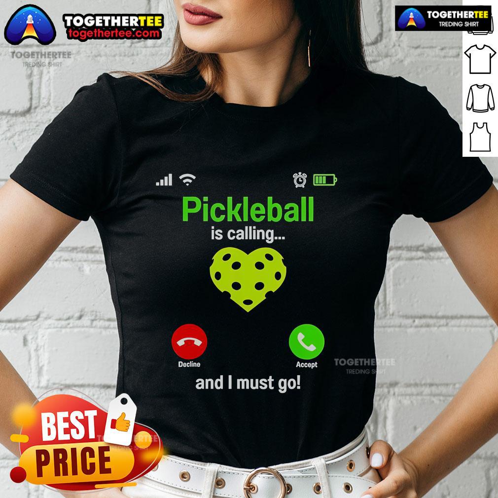 Top Pickleball is Calling and I Must Go Ladies Tee featuring a vibrant design perfect for pickleball enthusiasts.