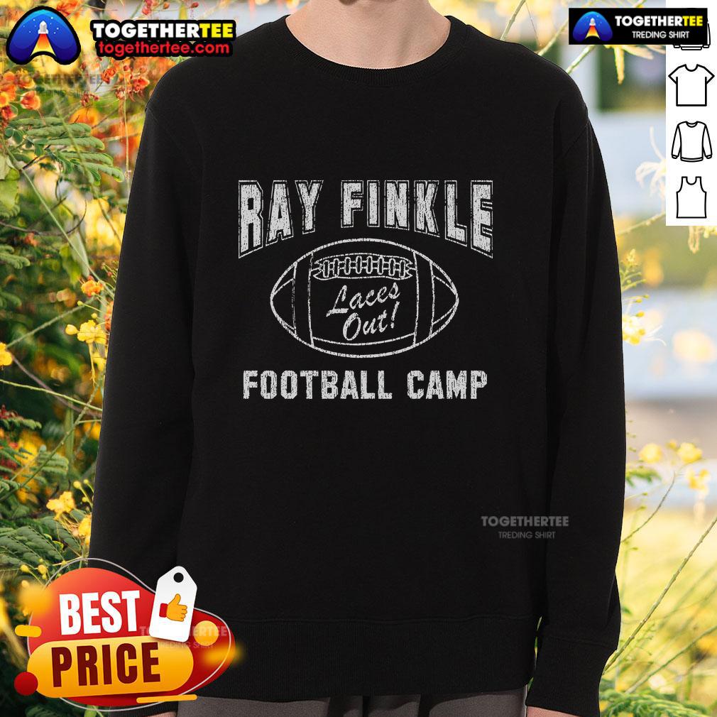 Top Ray Finkle Football Camp Laces Out Sweatshirt displayed on a hanger, showcasing vibrant design and quality fabric.