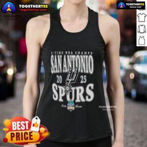 Top San Antonio Spurs 5-Time NBA Champs 2025 tank top featuring team colors and logo, perfect for Spurs fans.