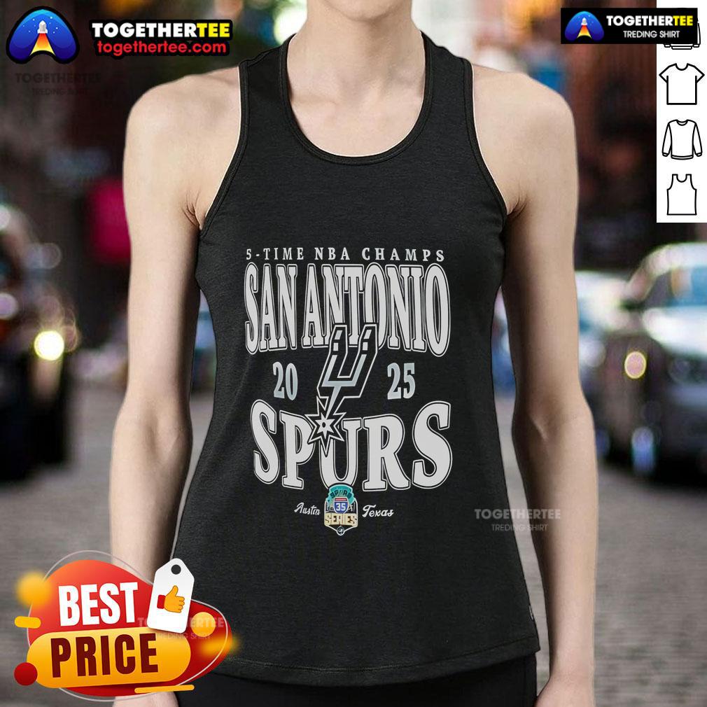 Top San Antonio Spurs 5-Time NBA Champs 2025 tank top featuring team colors and logo, perfect for Spurs fans.