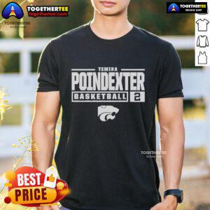 Alt Text: Top Temira Poindexter K-State Wildcats Graphite Rally Nil Stacked Box T-Shirt featuring bold team graphics.