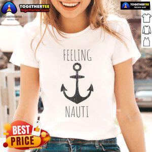 Alt Text: Nautical boat and ship lovers ladies tee featuring a stylish anchor design for a nice, feelin' nauti vibe.