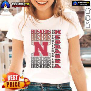 Alt Text: Ladies tee featuring Nice Nebraska Cornhuskers gradient wordmark design, perfect for fans and casual wear.