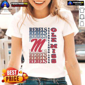 Alt Text: Nice Ole Miss Rebels Gradient Wordmark Ladies Tee featuring vibrant colors and stylish design for fans.