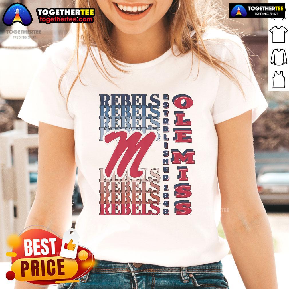 Alt Text: Nice Ole Miss Rebels Gradient Wordmark Ladies Tee featuring vibrant colors and stylish design for fans.