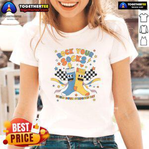 Nice Rock Your Socks World Down Syndrome Awareness Day Ladies Tee featuring a vibrant design promoting inclusion and awareness.