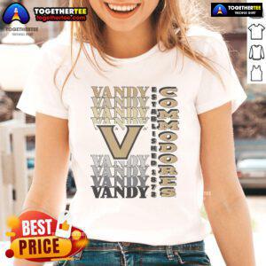 Alt Text: Vanderbilt Commodores gradient wordmark ladies tee in black and gold, perfect for fans and casual wear.