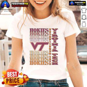 Virginia Tech Hokies gradient wordmark ladies tee showcasing school spirit in vibrant colors for fans and supporters.