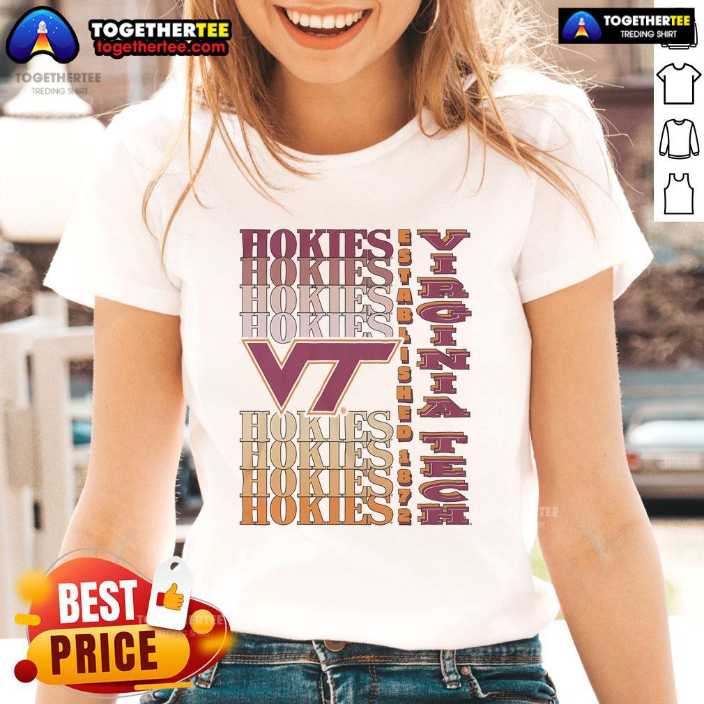 Virginia Tech Hokies gradient wordmark ladies tee showcasing school spirit in vibrant colors for fans and supporters.