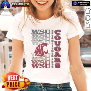 Alt Text: Ladies tee featuring the Nice Washington State Cougars gradient wordmark design in vibrant colors.