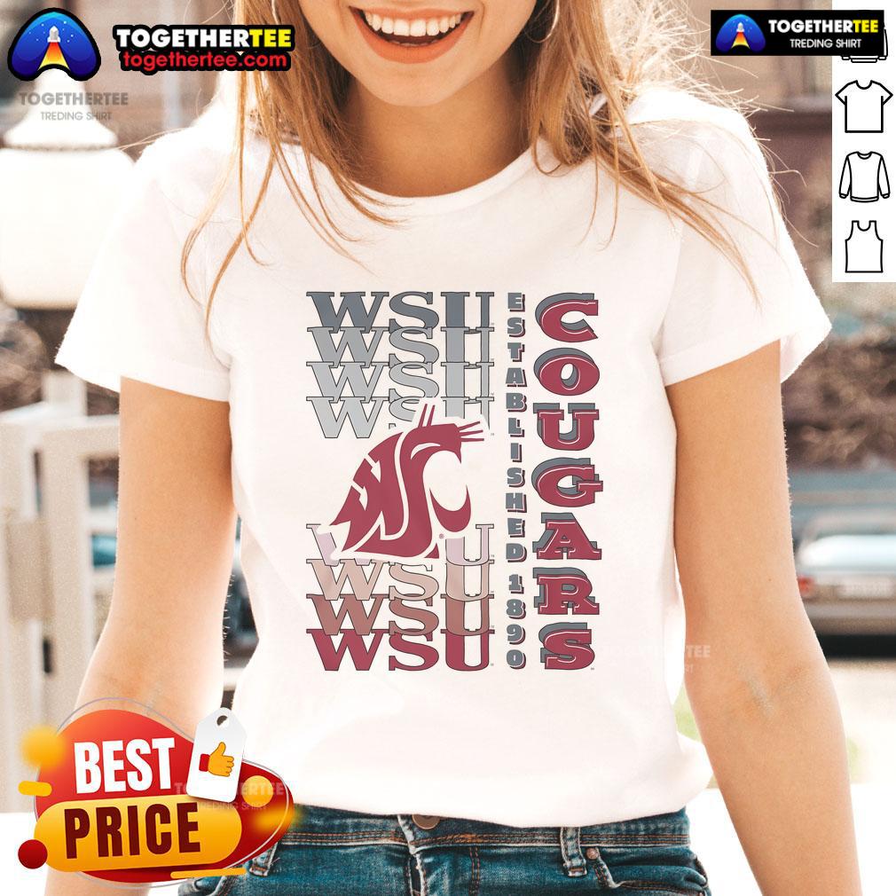 Alt Text: Ladies tee featuring the Nice Washington State Cougars gradient wordmark design in vibrant colors.