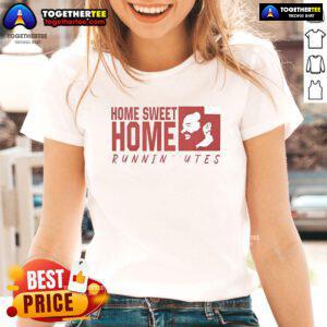 Official Alex Jensen Home Sweet Home Runnin' Utes ladies tee featuring team colors and stylish design for fans.