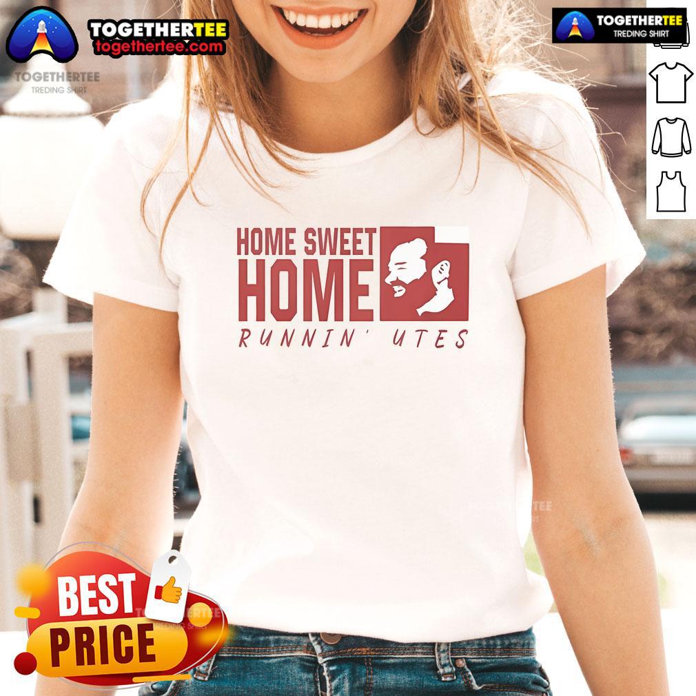 Official Alex Jensen Home Sweet Home Runnin' Utes ladies tee featuring team colors and stylish design for fans.
