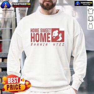 Official Alex Jensen Home Sweet Home Runnin' Utes sweatshirt in red with logo, perfect for fans and casual wear.