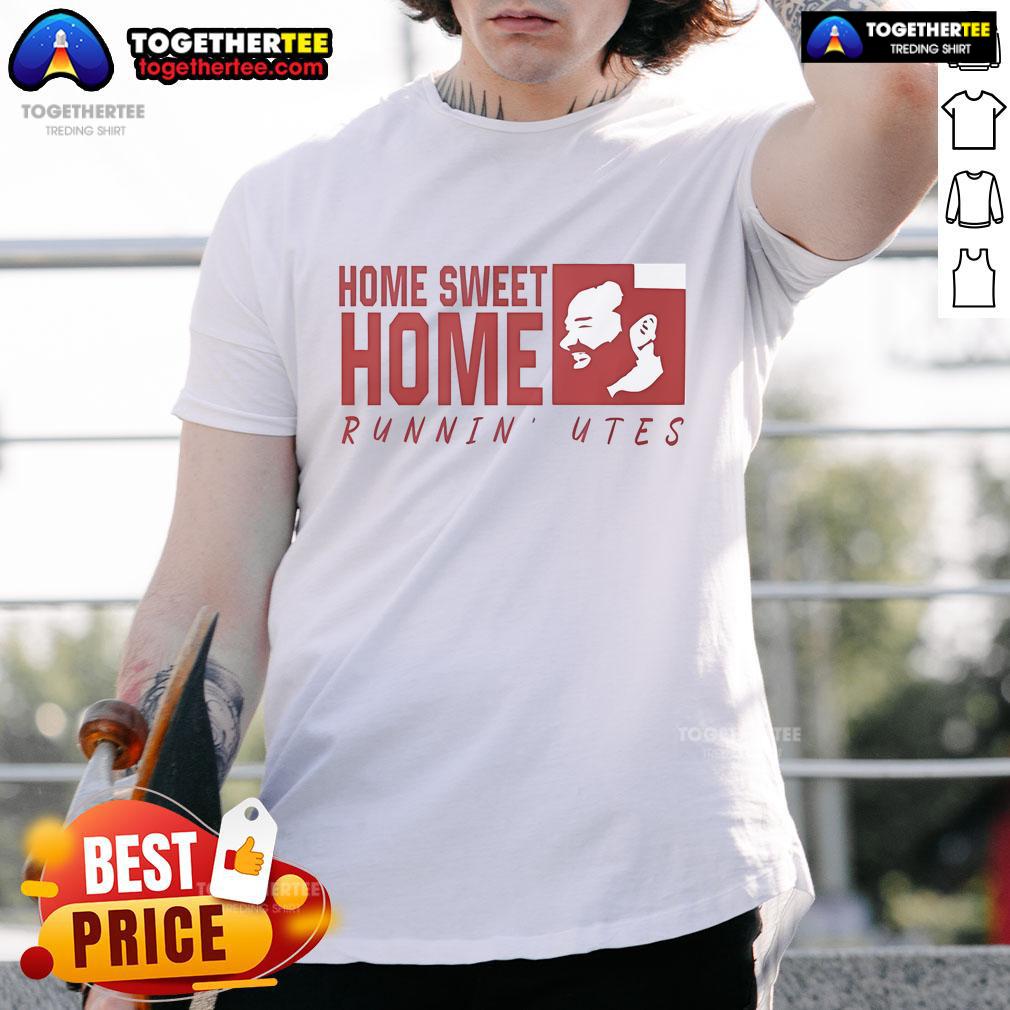 Official Alex Jensen Home Sweet Home Runnin Utes T-Shirt featuring unique design and vibrant team colors.