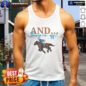 Official And Theyre Off Jockey Horse Racing Tank Top featuring vibrant design for racing fans and stylish summer wear.