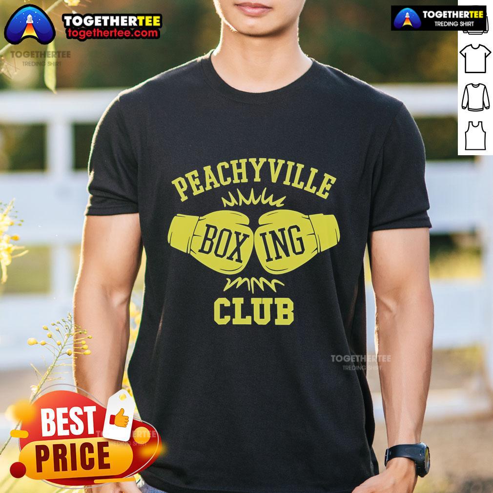 Official Dungeons And Daddies Peachyville Boxing Club T-Shirt featuring a vibrant design and logo for fans of the show.