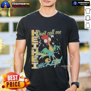 Official Heihei Don't Call Me Chicken T-Shirt featuring vibrant graphics of Heihei from Moana on a stylish black background.